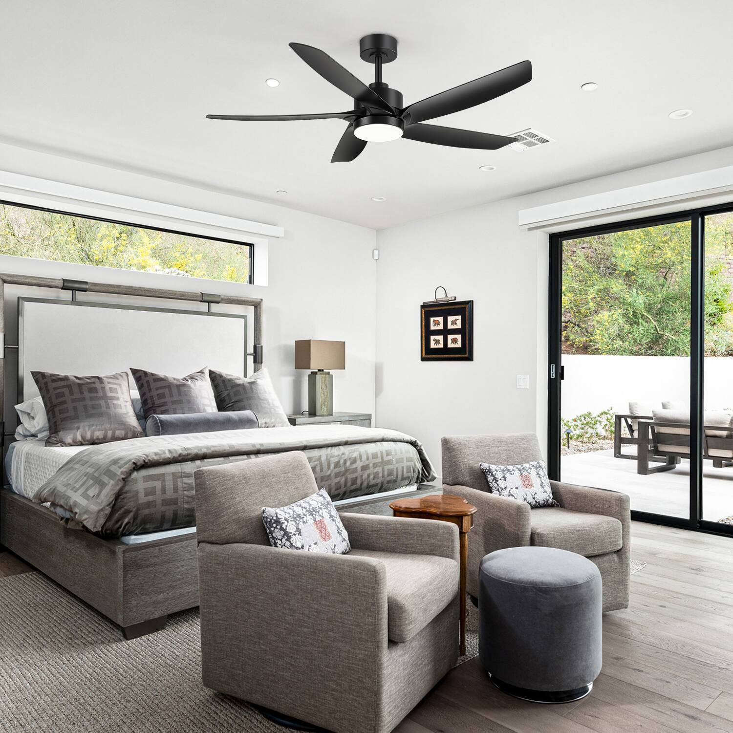 Alt View 8. Breezary - 54-Inch Indoor Ceiling Fan with 3-Color Light, 5 ABS Blades, 6-Speed DC Motor, Remote & Timer, Memory, 6"/12" Downrods - Matte Black.
