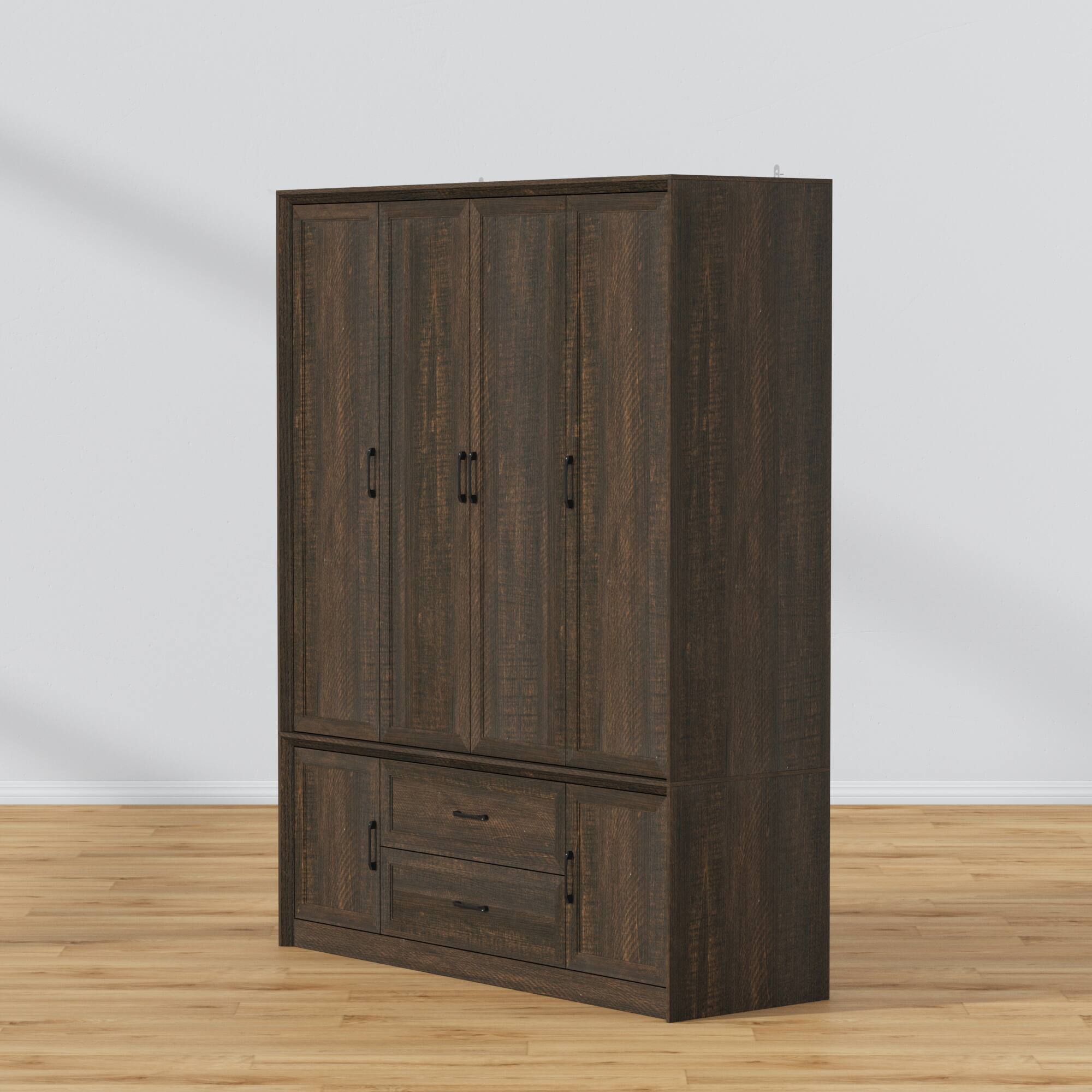 Alt View 9. FUFU&GAGA - Four-Door Wardrobe Closet with Shelves and Drawers for Complete Bedroom Storage - Black.