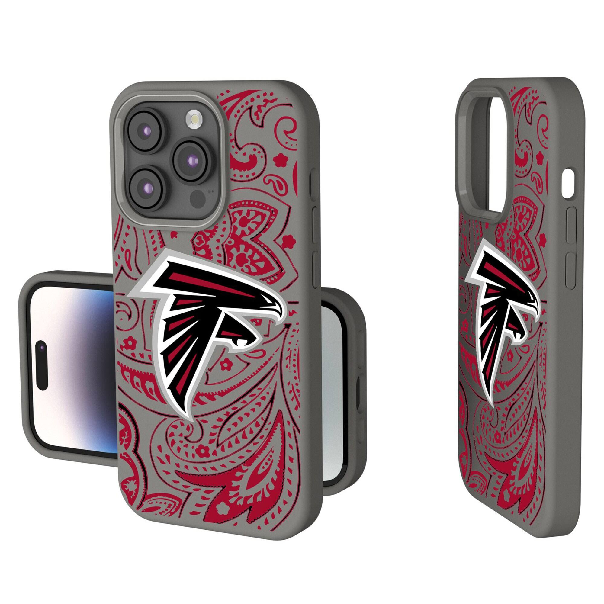 Front. Keyscaper - Atlanta Falcons Paisley iPhone Soft Touch Case - 15 Plus - Gray.