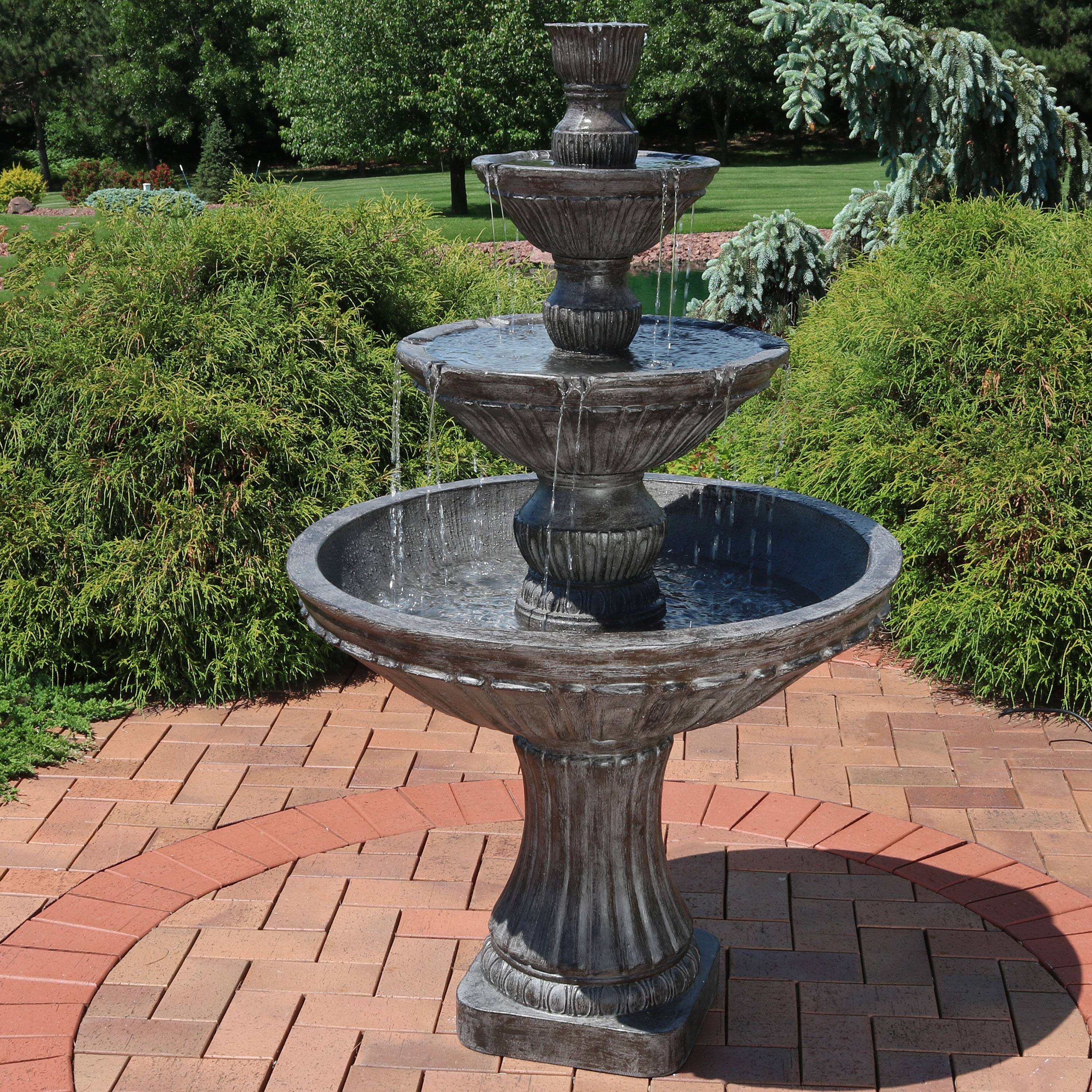 Alt View 3. Sunnydaze - Classic Designer Polystone Outdoor 3-Tier Fountain - Dark Brown.