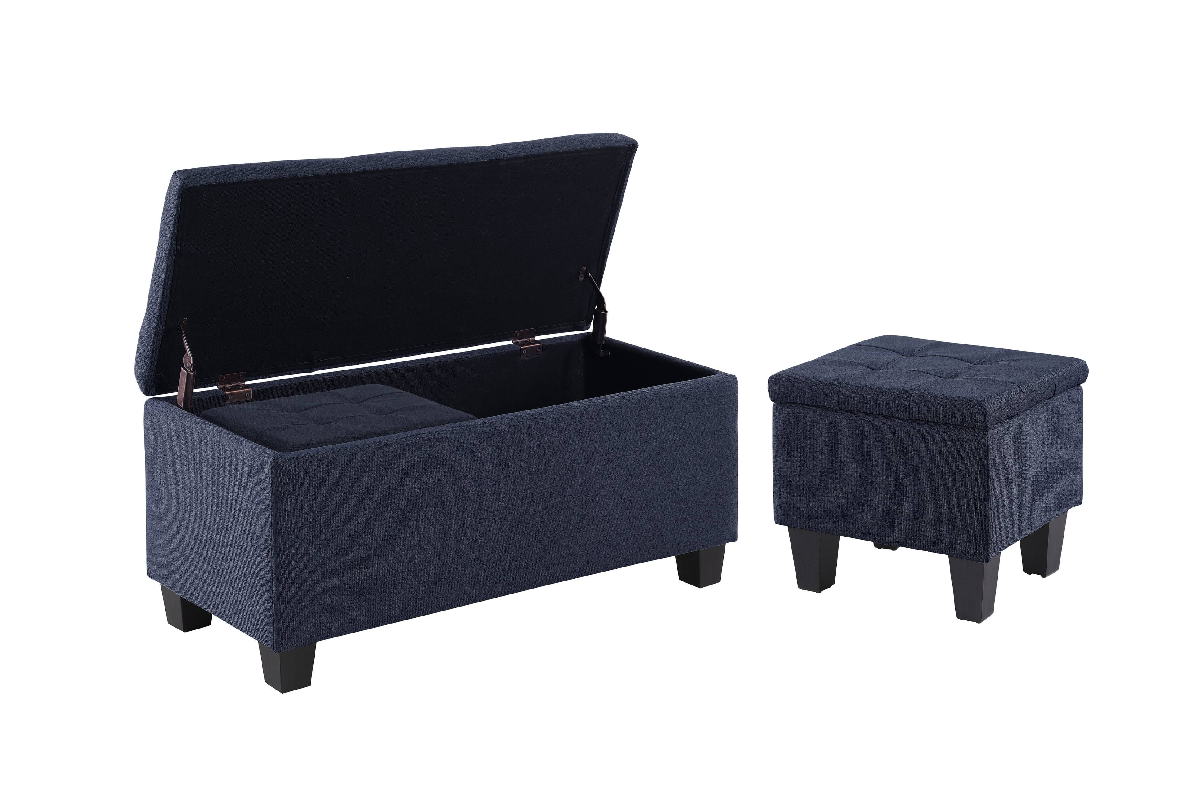 Alt View 10. Ropilly - Ropilly Three in One Storage Ottoman Bench Set Tufted Linen Entryway Bench - Blue.