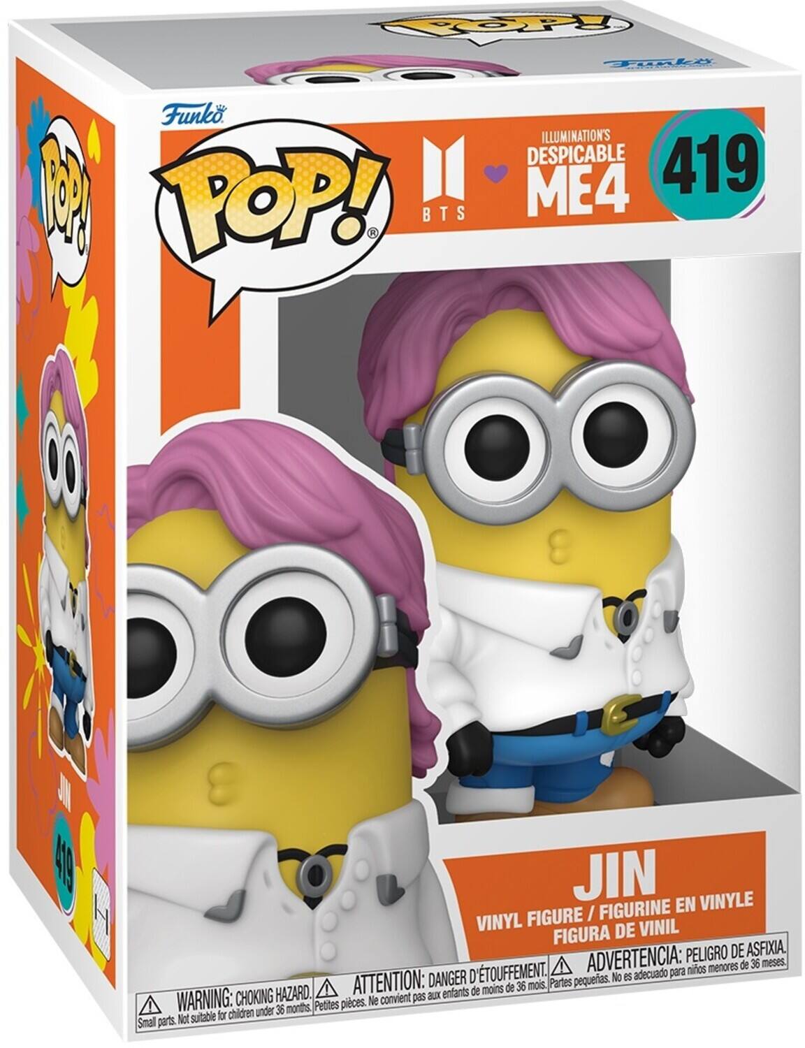 COPP Funko I POP! BTS Tople ILLUMINATION'S DESPICABLE 419 ME4 3 4 JIN FIGURINE EN VINYLE H FIGURE / VINYL DE VINIL FIGURA PELIGRO DE ASFIXIA. D'TOUFFEMENT. ADVERTENCIA: para nios menores de 36 meses. DANGER pequeas. No es adecuado HAZARD. ATTENTION: aux enfants de moins de 36 mois. Partes WARNING: CHOKING Petites pieces. Ne convient pas children under 36 months. Not suitable for Smal parts.