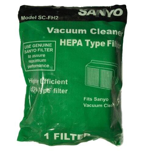 Model SC-FH2  
SANYO  
Vacuum Cleaner  
HEPA Type Filter  

USE GENUINE SANYO FILTER to assure maximum performance  

Highly Efficient HEPA Type filter  

Fits Sanyo Vacuum Cleaner  

1 FILTER