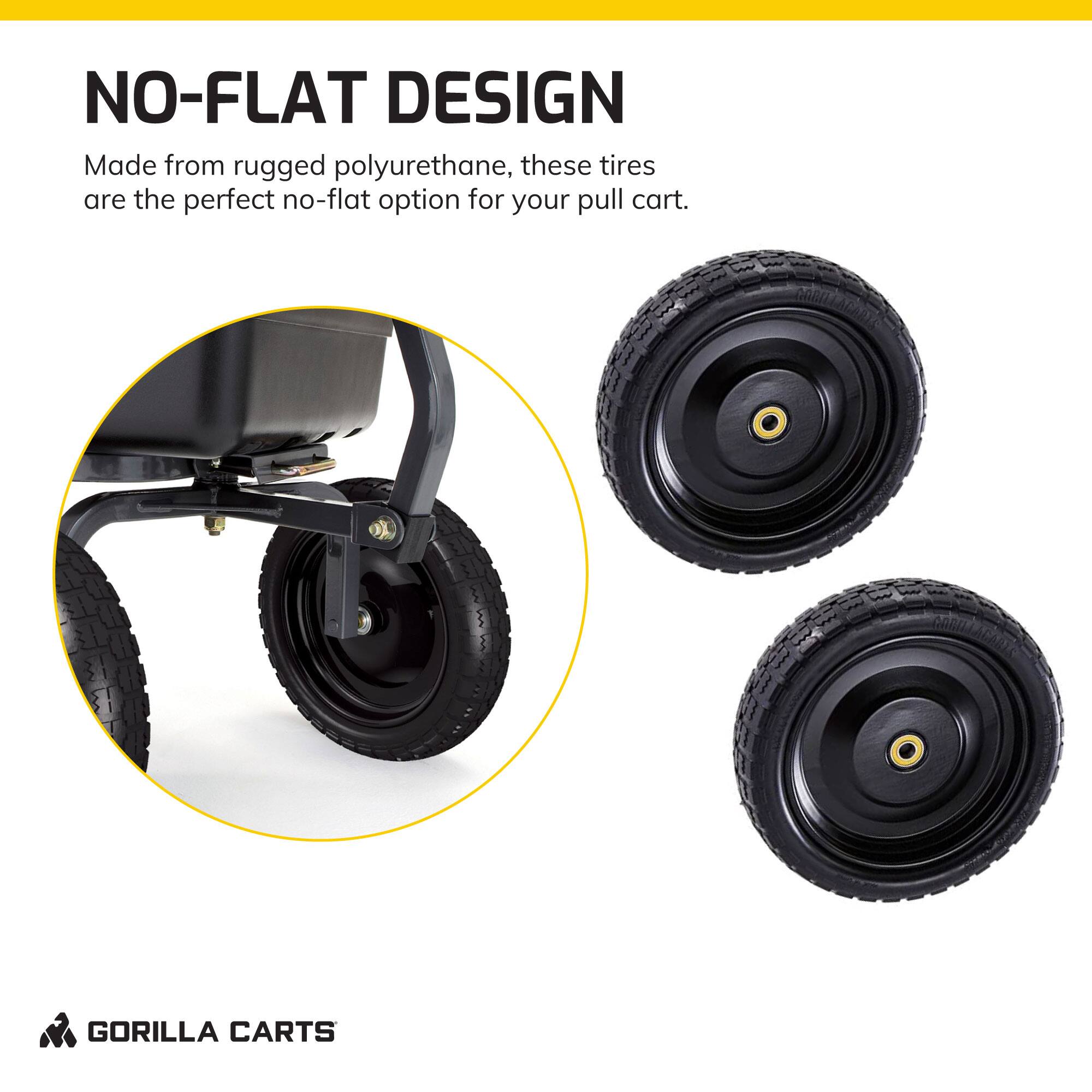 NO-FLAT DESIGN

Made from rugged polyurethane, these tires are the perfect no-flat option for your pull cart.

GORILLA CARTS