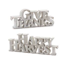 BreeBe - Happy Harvest and Give Thanks Tabletop Sign (Set of 2) - White
