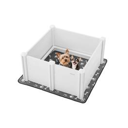VEVOR - 38.6 x 38.6 x 18.1 inch, Plastic PVC Puppies Playpen with Height Adjustable Door and Washable Pee Pad