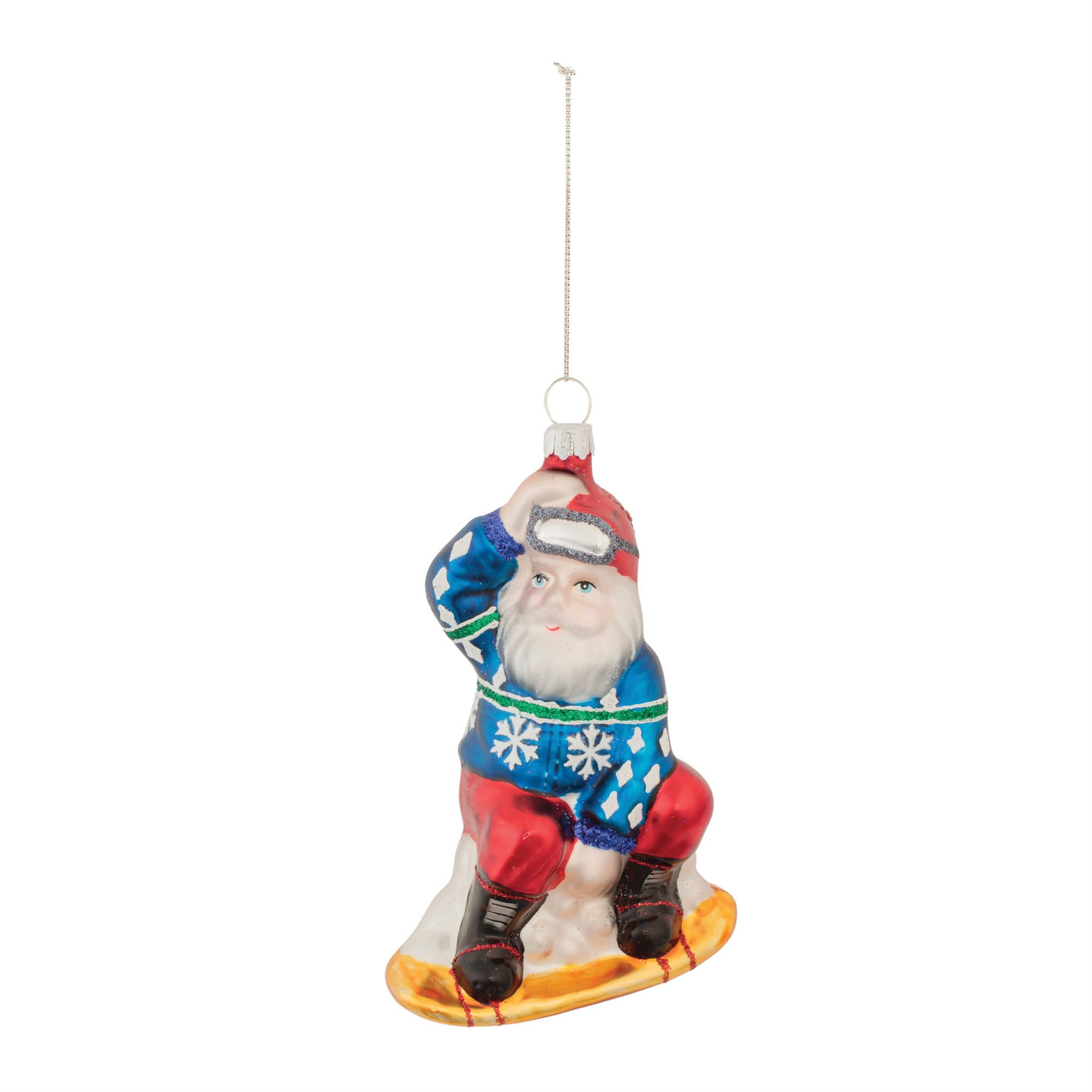 Angle. BreeBe - Glass Snowboarding Santa Ornament (Set of 6) - Blue, Red.