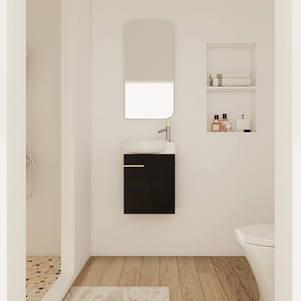 Angle. Loheer - Loheer 16 inch bathroom vanity with sink Black Chestnut Compact Wall Mounted Vanity - Black Chestnut.