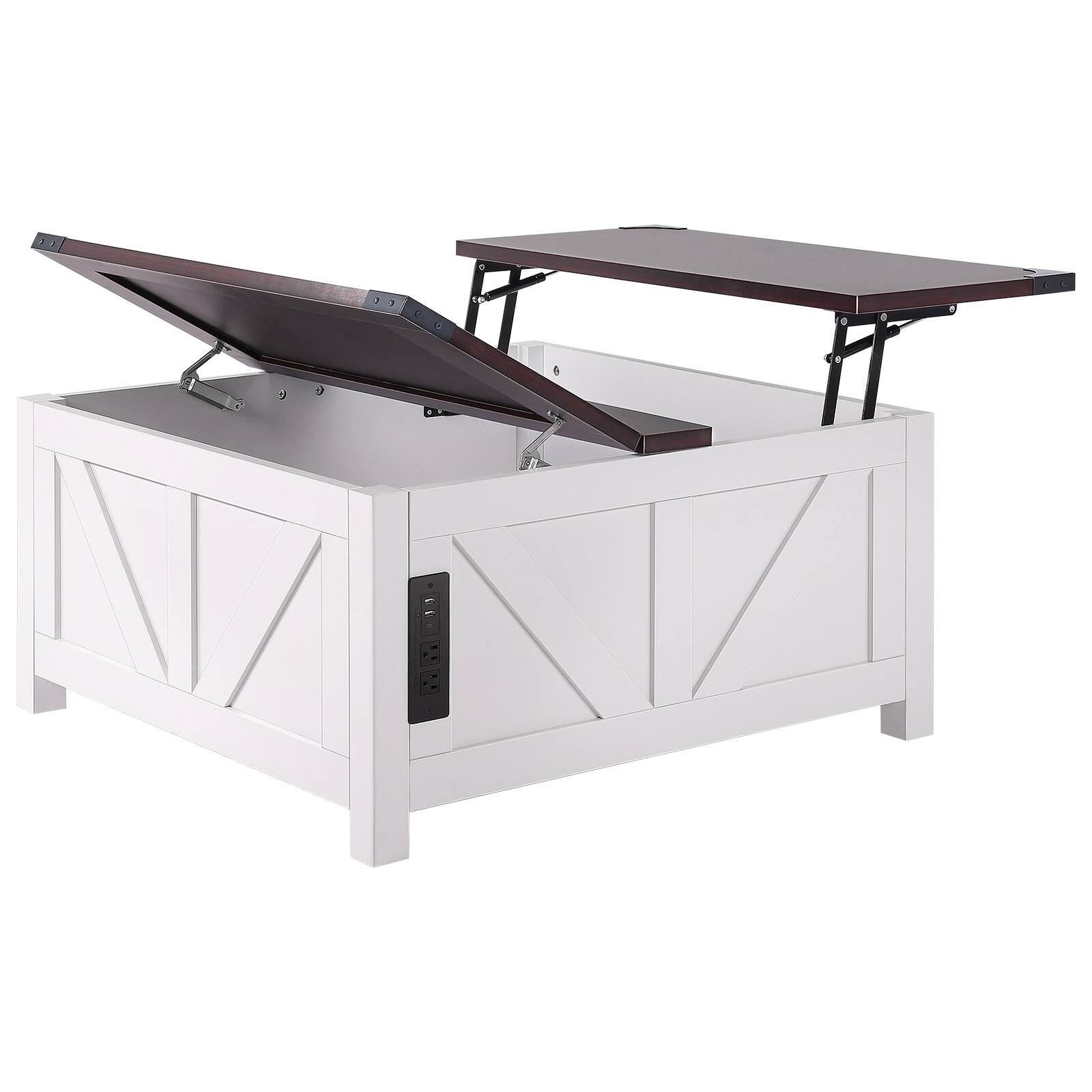 Alt View 5. VEVOR - 36" Farmhouse Coffee Table, Hinged Lift Top Square Coffee Table with Built-in Power Strip, Wooden Rustic Cocktail Table - Brown, White.