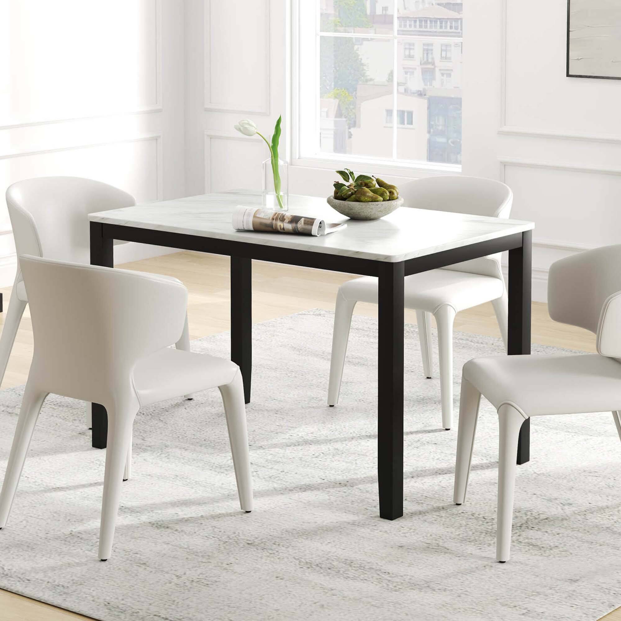 Angle. Costway - Dining Table 45" Rectangular Mid Century Kitchen Table with Faux Marble Tabletop - White.