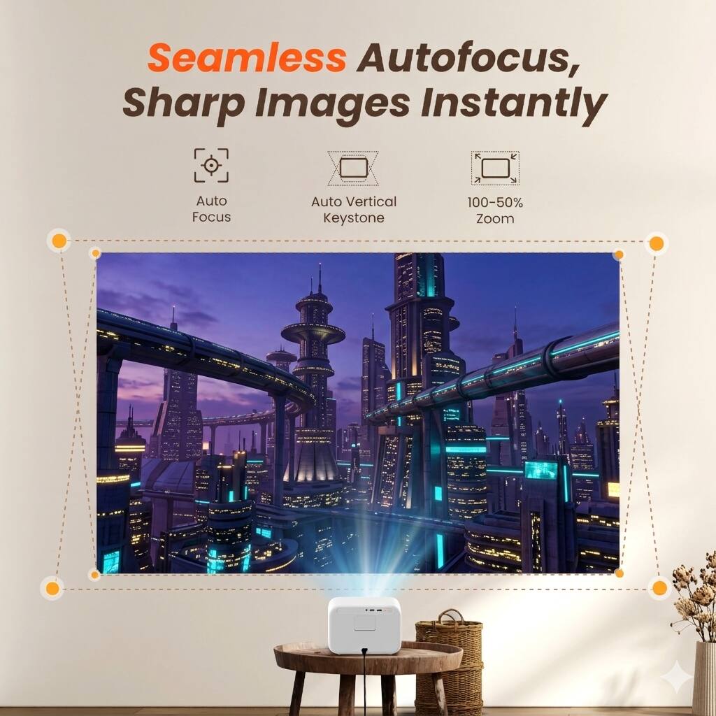 Seamless Autofocus, Sharp Images Instantly

- Auto Focus
- Auto Vertical Keystone
- 100-50% Zoom