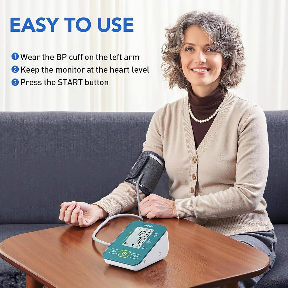 EASY TO USE

1. Wear the BP cuff on the left arm
2. Keep the monitor at the heart level
3. Press the START button