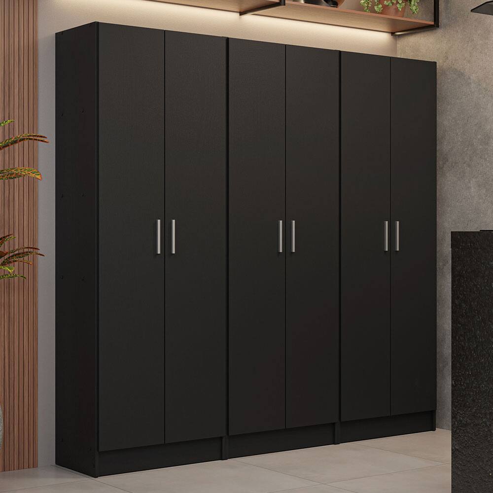 Angle. Madesa - Madesa Kitchen Set 3 Pantry Storage Cabinet with 15 Utility Shelves 71"L Wooden Organization Unit for Kitchen - Black - Black.