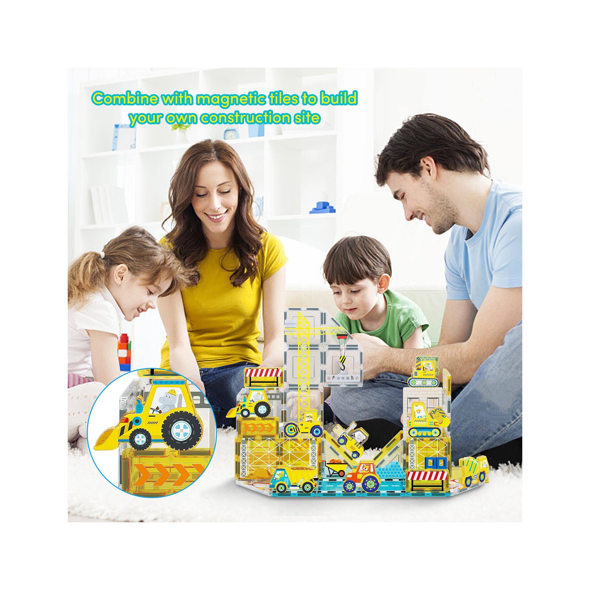 Combine with magnetic tiles to build your own construction site