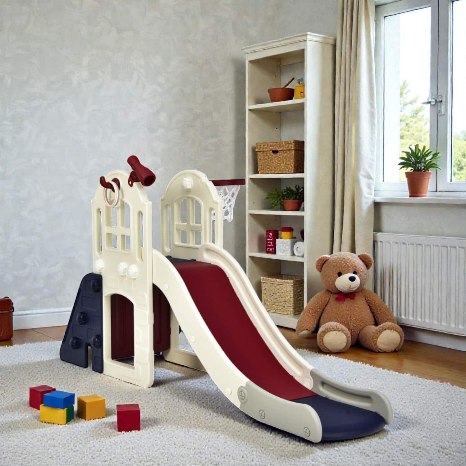 BreeBe - Multi-Activity Toddler Playset with Slide, Climber & Basketball Net - Blue