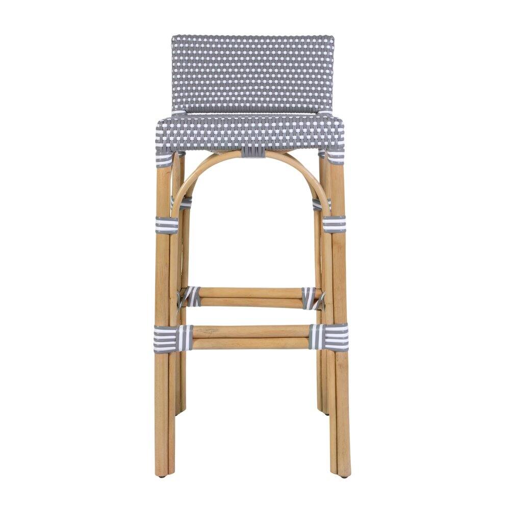 Back. Butler Specialty - Serienna 30 in. Seat Height Rattan Low Back Bar Stool - Gray And White Dot.