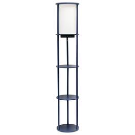 Simple Designs - Round Etagere Storage Floor Lamp with 2 USB, 1 Outlet - Navy