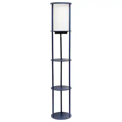 Front. Simple Designs - Round Etagere Storage Floor Lamp with 2 USB, 1 Outlet - Navy.