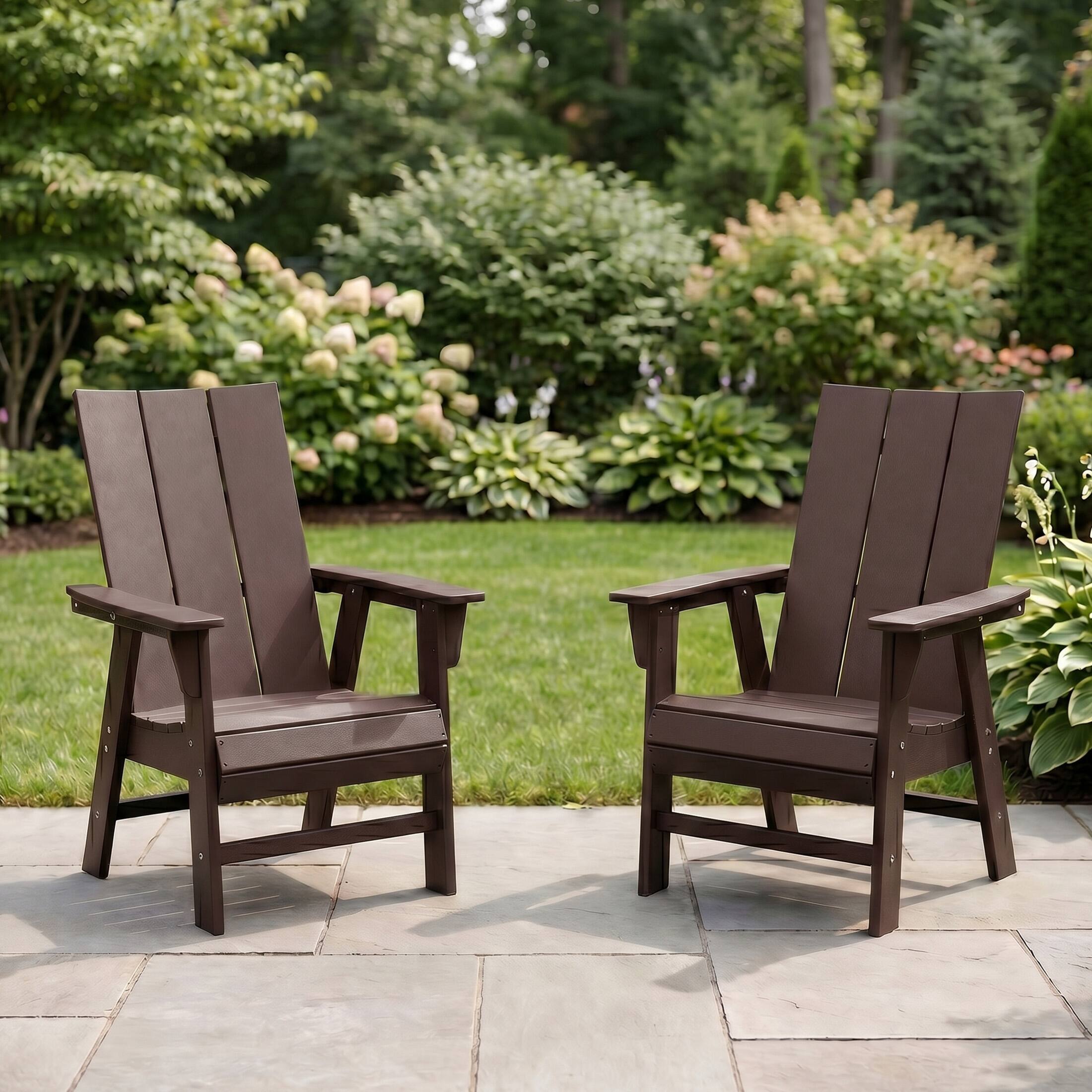 Angle. WestinTrends - WestinTrends Ashore Outdoor Patio HDPE Plastic Modern Adirondack Dining Chairs (Set of 2) - Dark Brown.