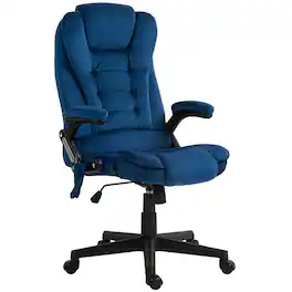 Homcom - Point Executive Office Chair with Heat, Velvet High Back Vibrating Massage Office Chair - Blue