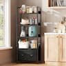 Furnulem - 5 Layers Industrial Tall Standing Bookshelf with Wood & Metal Frame 2 Storage Drawers - Black