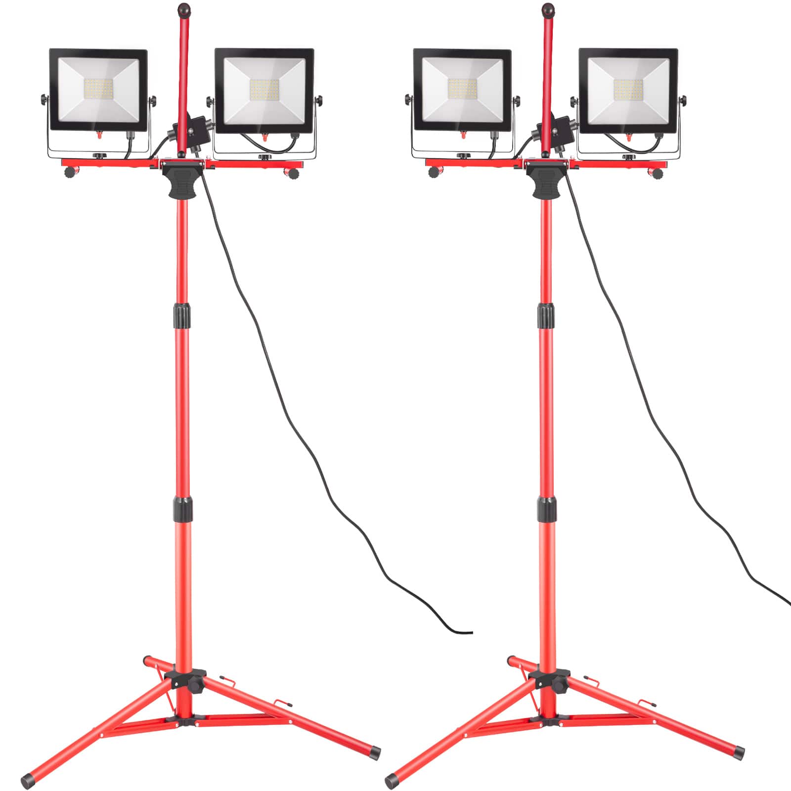VEVOR - LED Work Light with Stand, 2PCS 10000 Lumen Dual-head LED Work Light with 27.6""-68.1"" Adjustable - Red