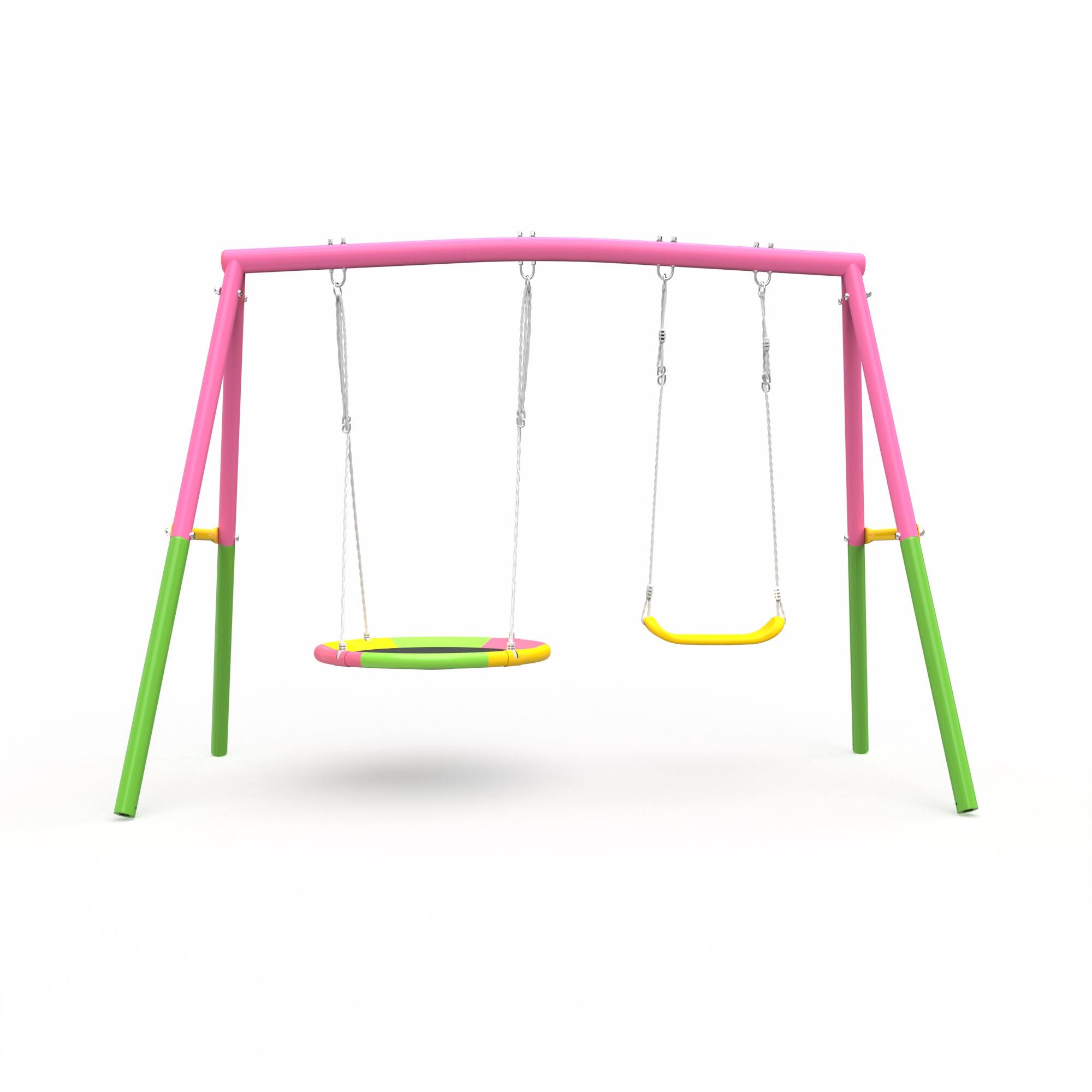 Angle. Siljoy - Backyard Swing Set, 330 lb Capacity, A-Frame Metal Stand, Saucer & Belt Swing, for Outdoor Play - Pink.