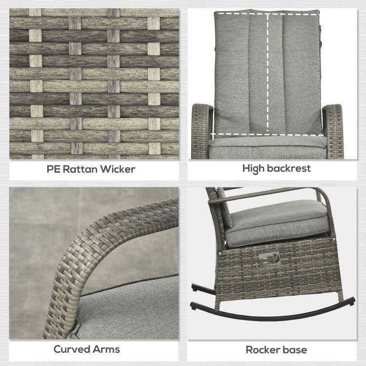 PE Rattan Wicker  
High backrest  
Curved Arms  
Rocker base