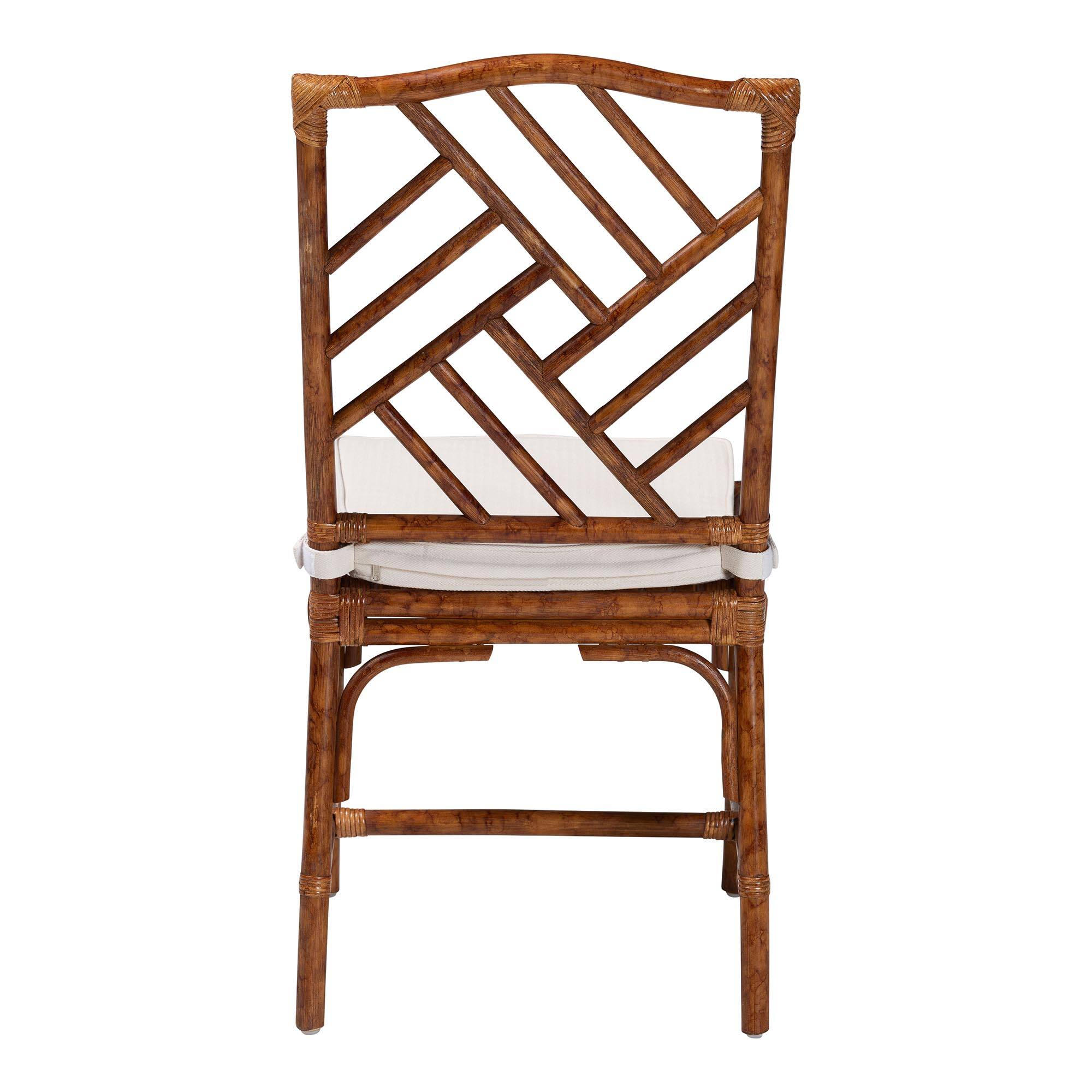 Back. bali & pari - Rio Marbled Tortoise Natural Rattan Dining Chair - Handwoven Wicker Accent Side Chair with Removable Cushion - Marbled Tortoise Brown.