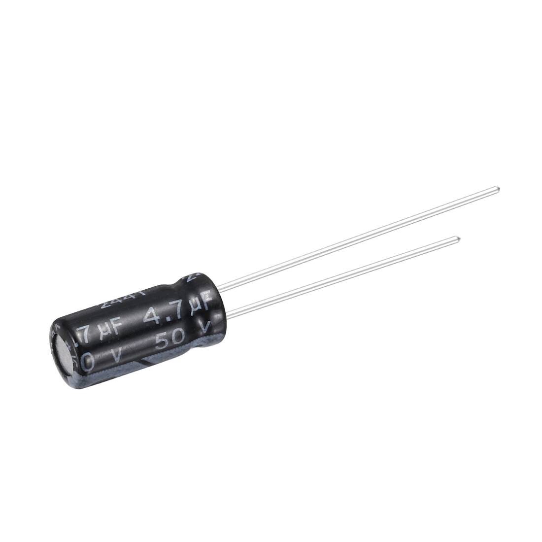 Alt View 2. Unique Bargains - 4.7uF 50V 5x11mm Electrolytic Capacitor, Radial Leads Aluminum, 50pcs, for Power Supplies/Audio/Lighting - Black.