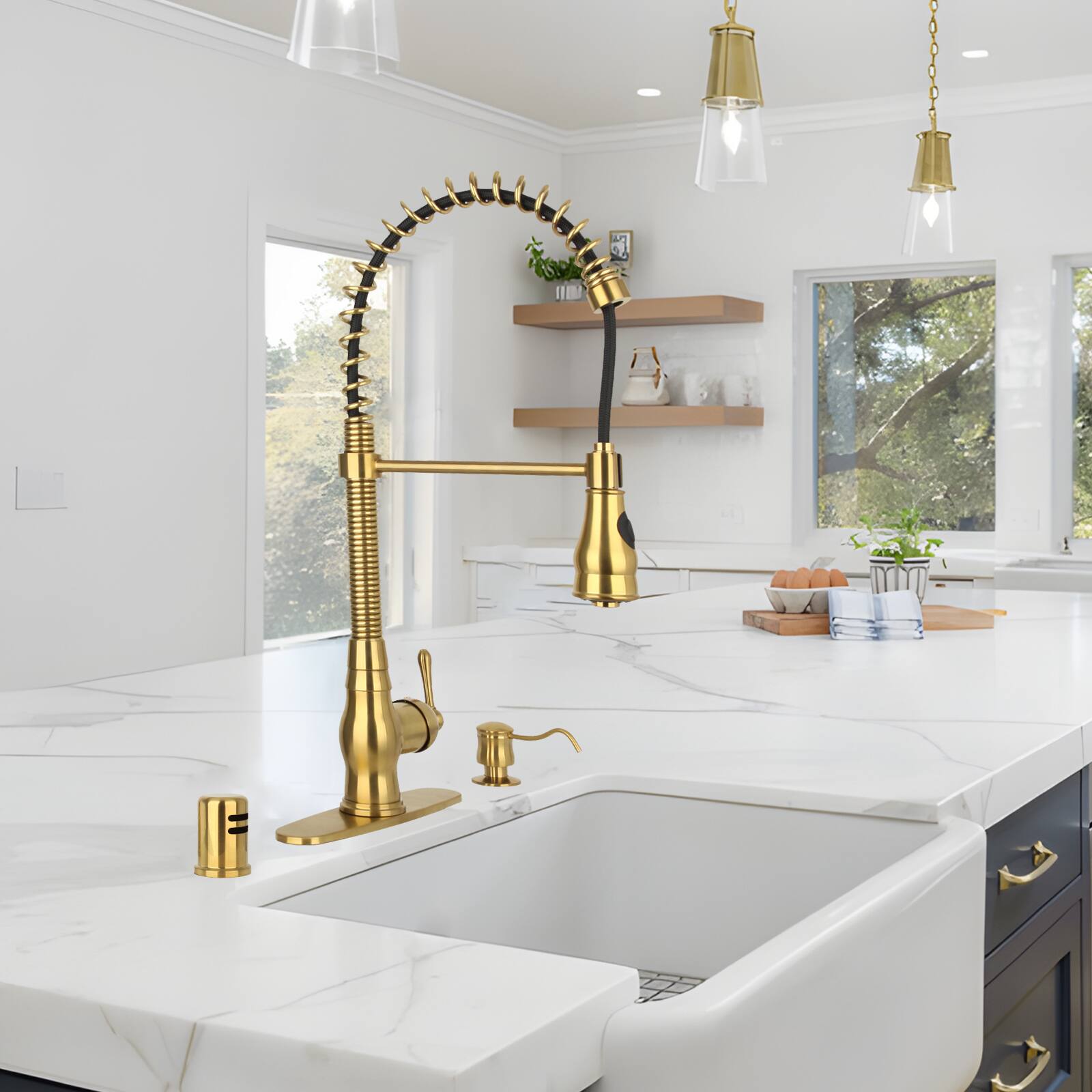 Alt View 2. Akicon - Akicon Solid Brass Kitchen Dishwasher Air Gap Cap Cover for Replacement in Brushed Gold - Brushed Gold.