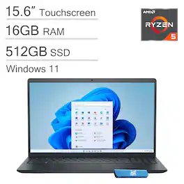 Dell - Inspiron - 15.6" FHD Touchscreen Laptop - AMD Ryzen 5 7530U 2023 - 16GB Memory - 512GB Storage - Carbon Black