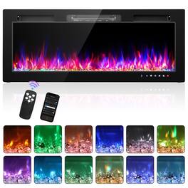 Winado - 50" Electric Fireplace Insert, 1500W Wall-mounted/Built-in Fireplace Heater with WIFI Control, Remote Control, 12 Color - Black