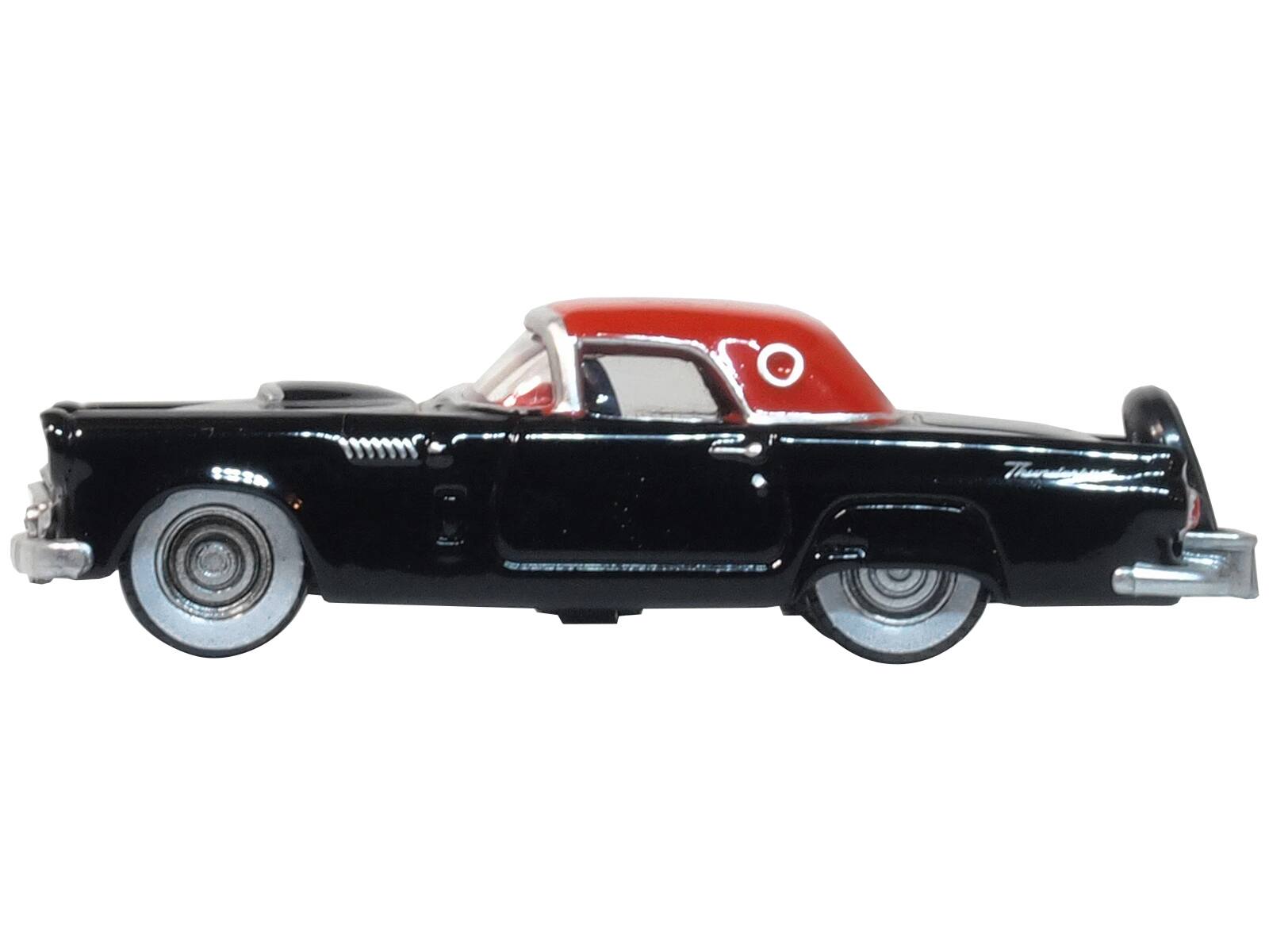 Angle. Oxford Diecast - 1956 Ford Thunderbird Raven Black with Fiesta Red Top 1/87 (HO) Scale Diecast Model Car by Oxford Diecast - Black With Fiesta Red.