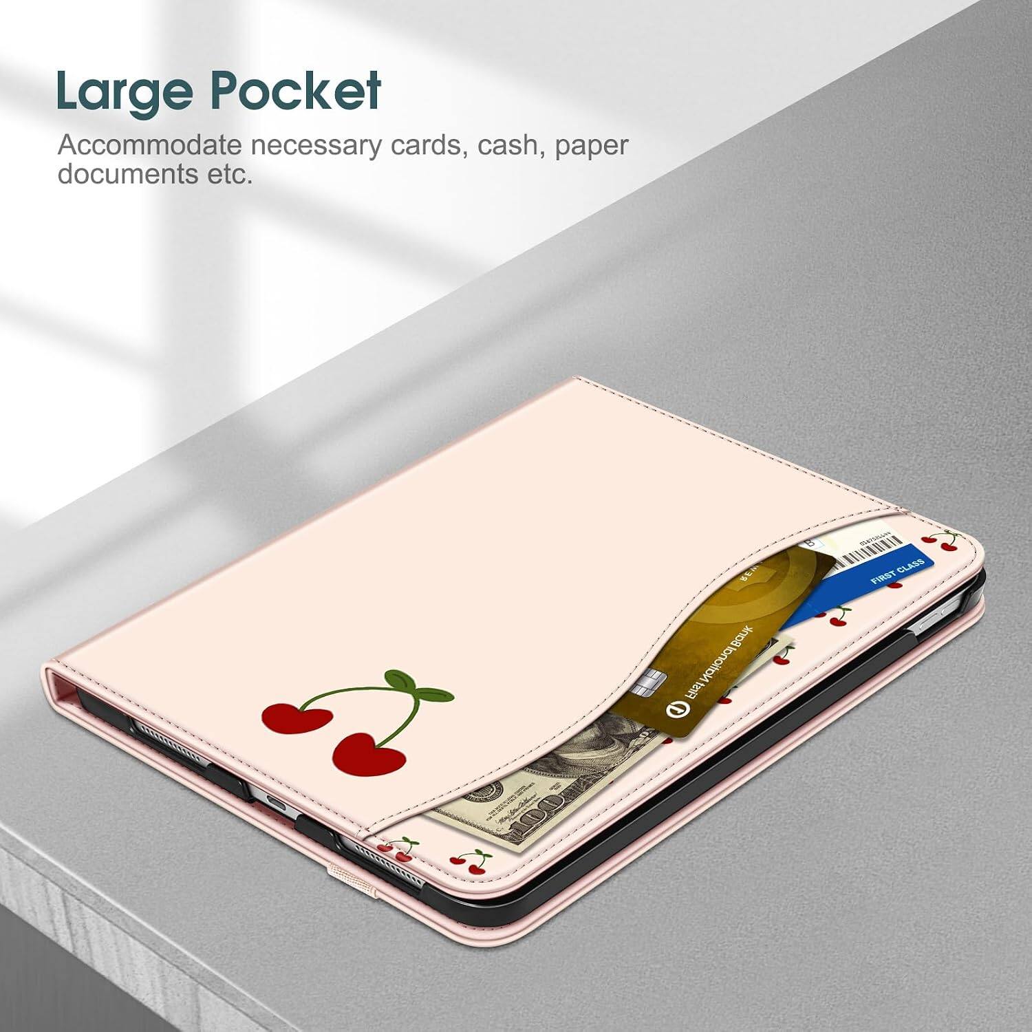 Large Pocket  
Accommodate necessary cards, cash, paper documents etc.