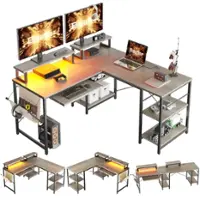 Bestier L-Shaped Corner Gaming Desk - 59" Office Computer Desk - Gray - Front_Zoom