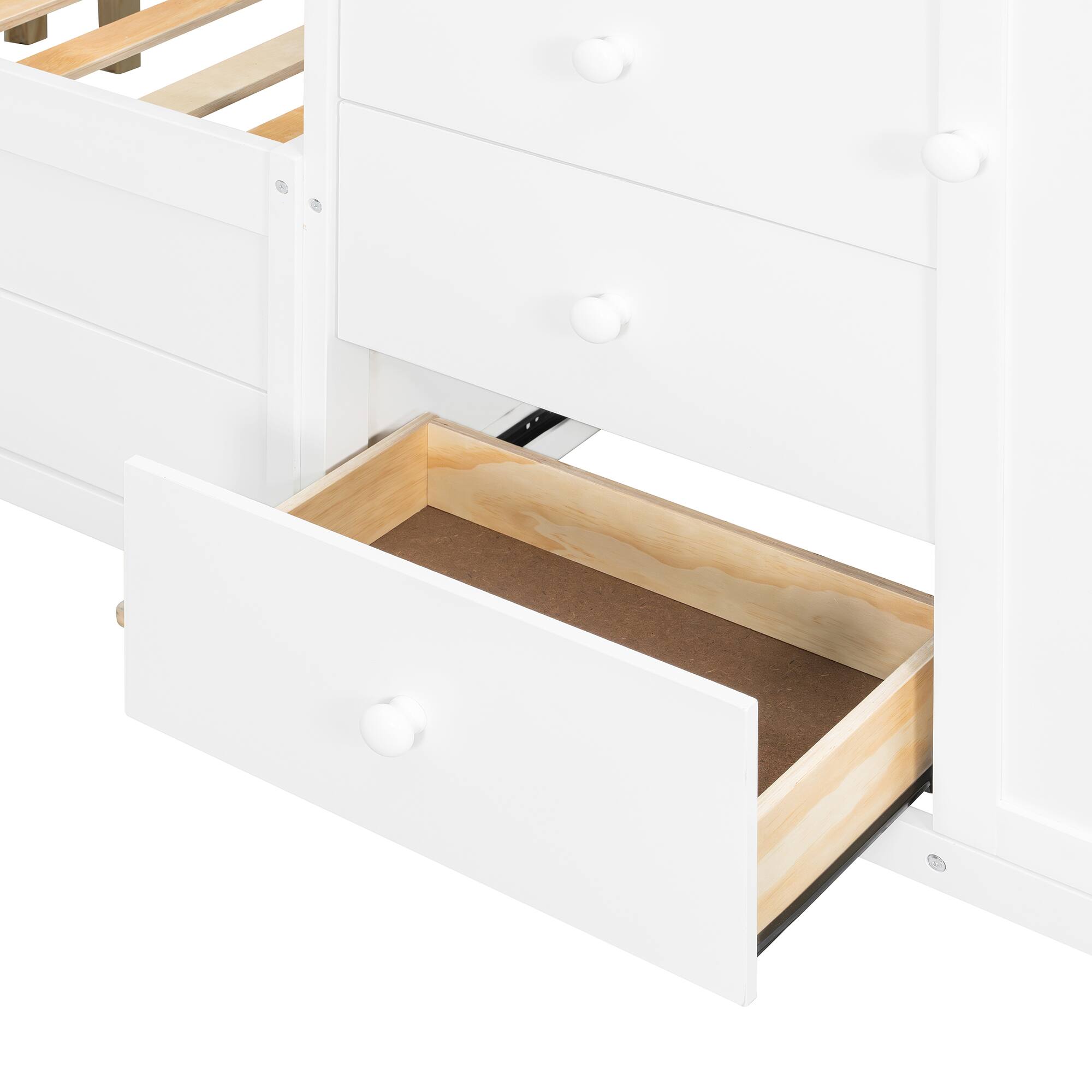 Alt View 4. Anysun - Full Size Bunk Bed with Multiple Drawers & Wardrobe - MDF & Solid Wood Construction, Modern Storage Design - White.