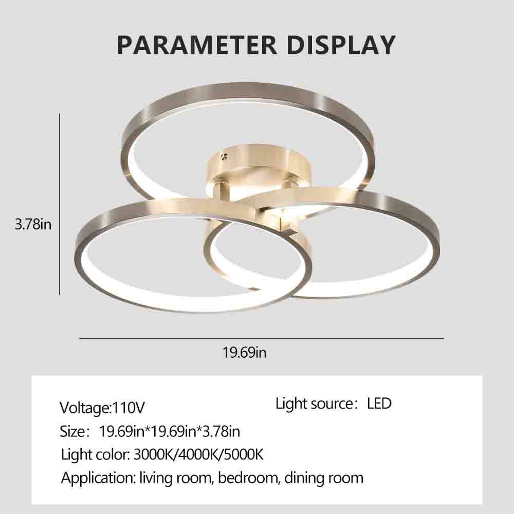 PARAMETER DISPLAY

- Voltage: 110V
- Light source: LED
- Size: 19.69in*19.69in*3.78in
- Light color: 3000K/4000K/5000K
- Application: living room, bedroom, dining room