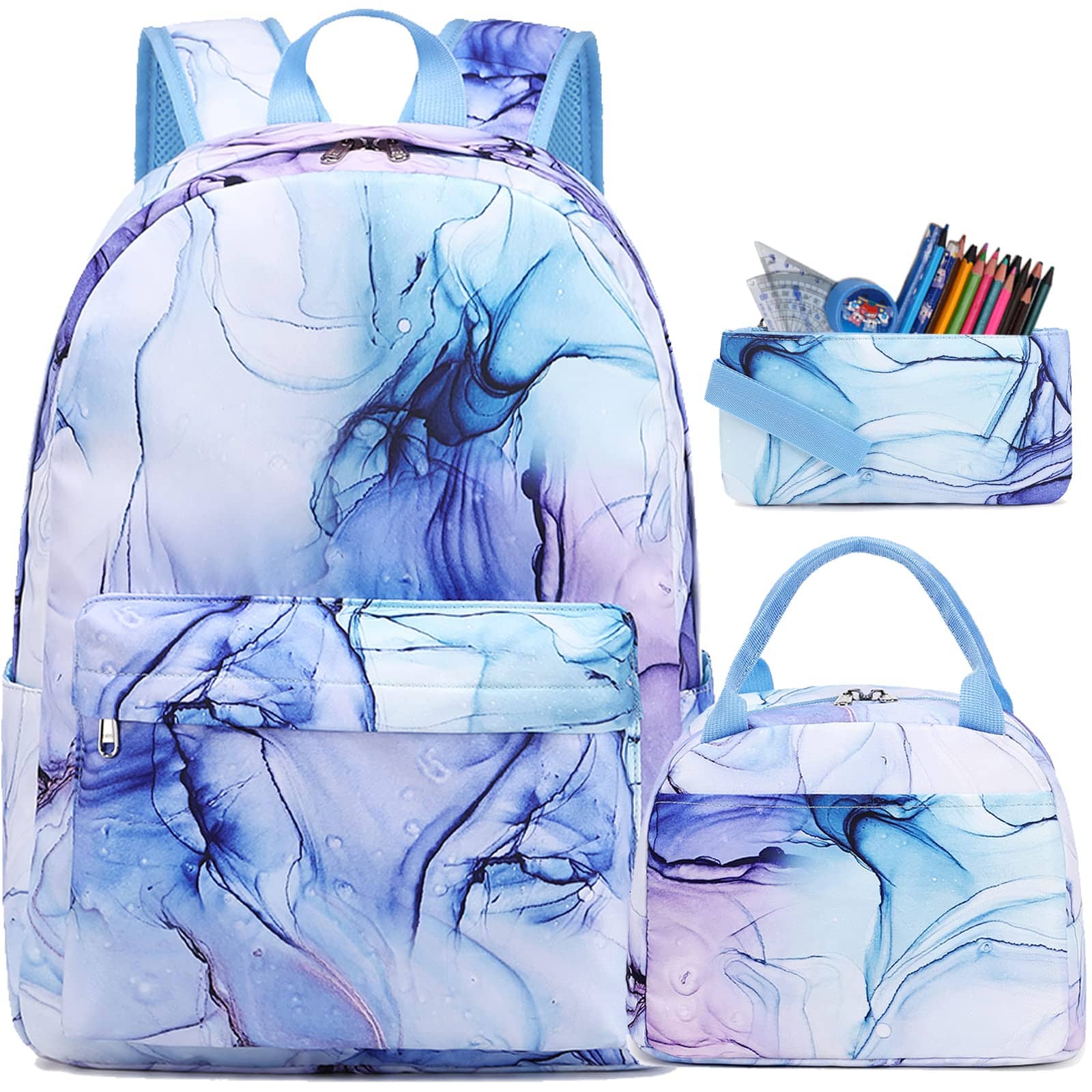 Live At Space - Backpack For School Bag With Lunch Box - Bookbag Teen - 03-blue Marble