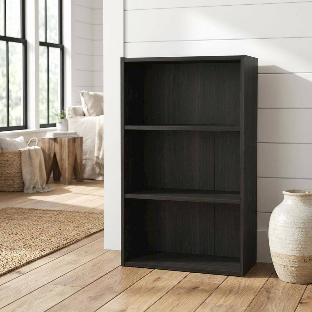 Angle. FurniFact - Wood bookcase with ample storage and modern design, ideal for home or office use - Espresso.
