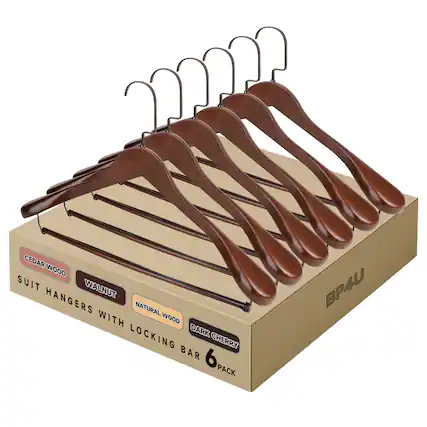 CEDAR WOOD SUIT HANGERS WITH LOCKING BAR 6 PACK BP4U
WALNUT NATURAL WOOD DARK CHERRY