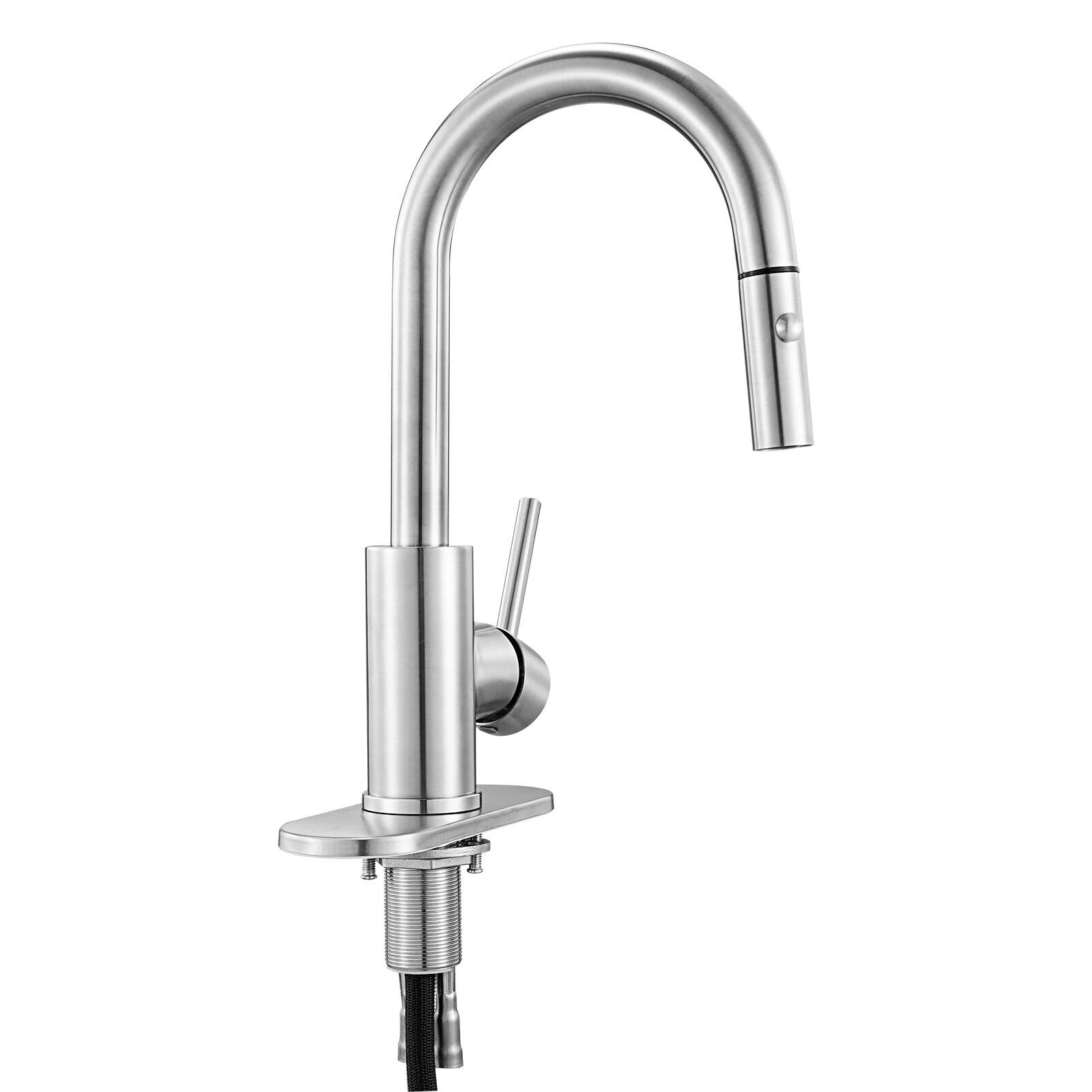 Alt View 5. VEVOR - Single Handle Sink Faucet, Brushed Nickel Kitchen Faucet with Pull Down Sprayer, Suitable for Bathroom, RV, Bar Sink - Brushed nickel.