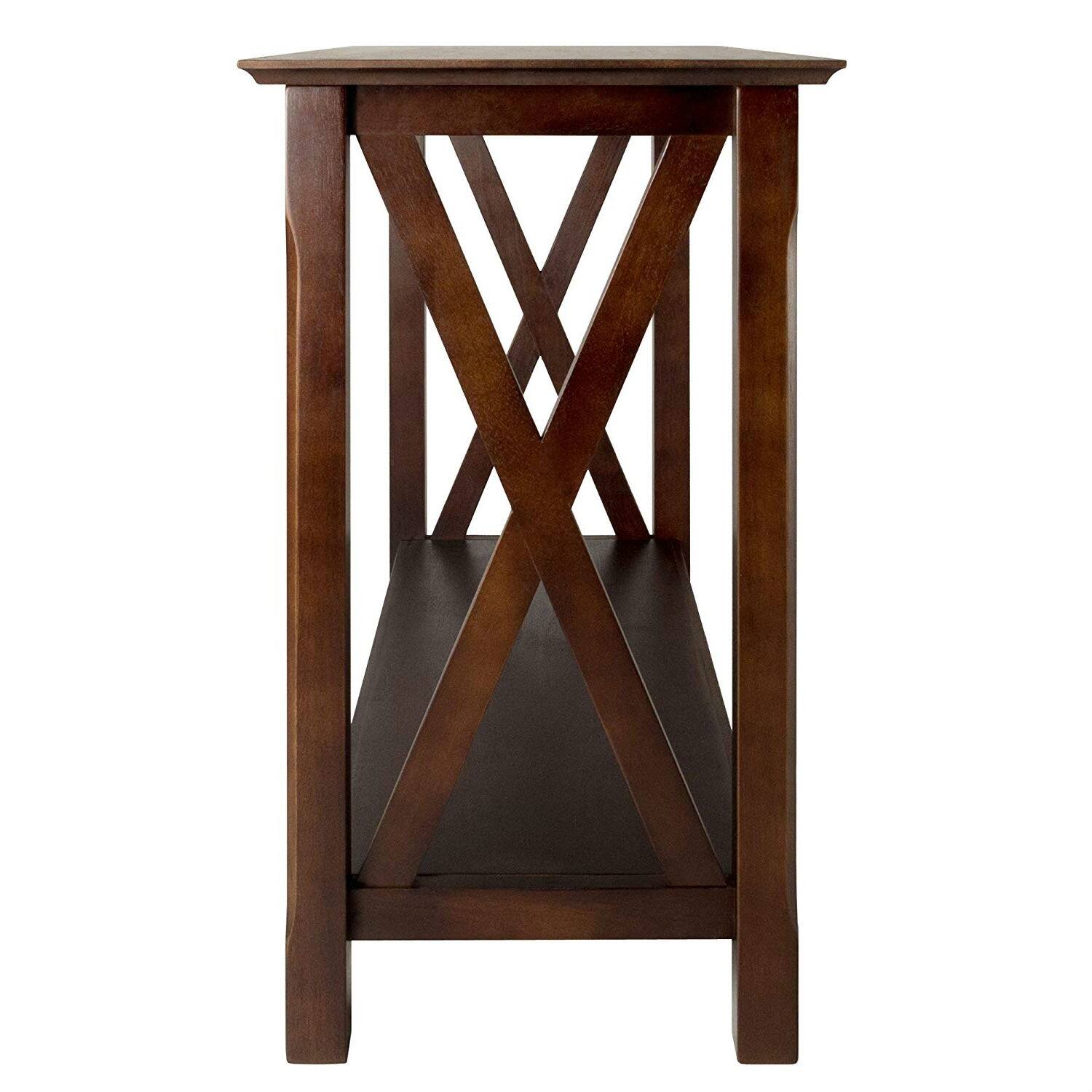 Left. Hivvago - Cappuccino Brown Wood Console Sofa Table with Bottom Shelf - brown.