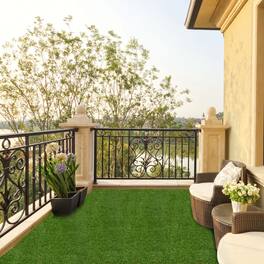 Costway - 6 x 10 FT Artificial Grass Turf with Drainage Holes Nonslip Bottom 60 OZ Heavy - Green