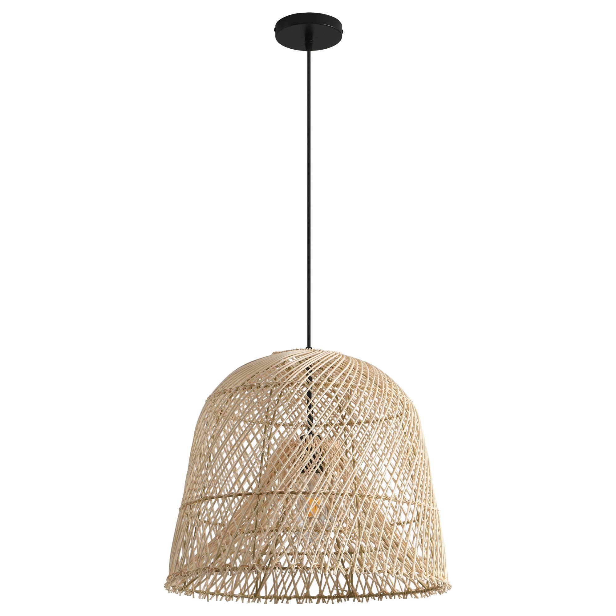 Alt View 5. Parrot Uncle - 1-Light Coastal Retro Brown Rattan Hand-Woven Cloche Hanging Basket Pendant Light - Brown.