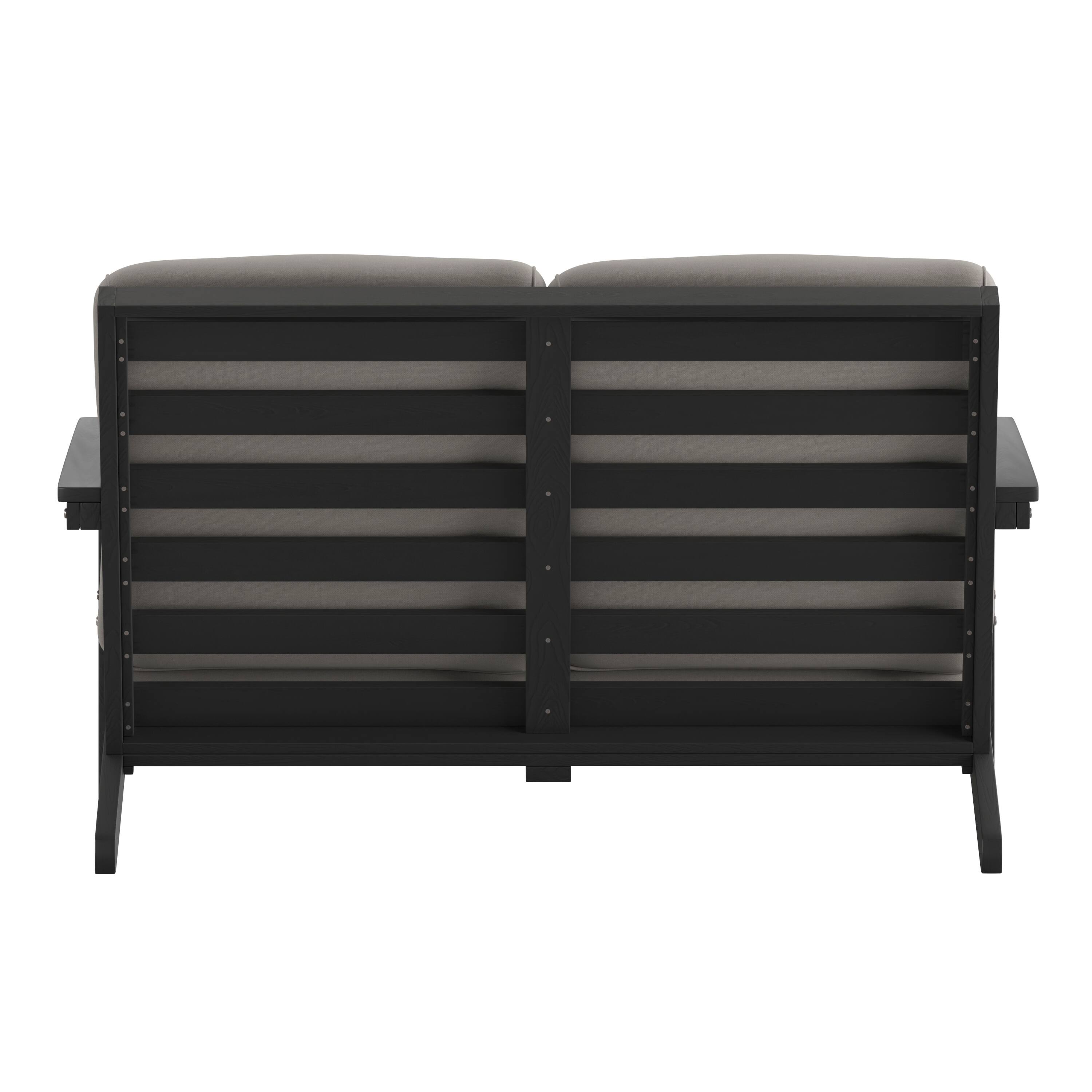 Alt View 7. Emma + Oliver - Hammond All-Weather Polyresin Adirondack Loveseat with Deep Seat and Comfortable Back & Seat Cushions - Gray Cushions/Black Frame.