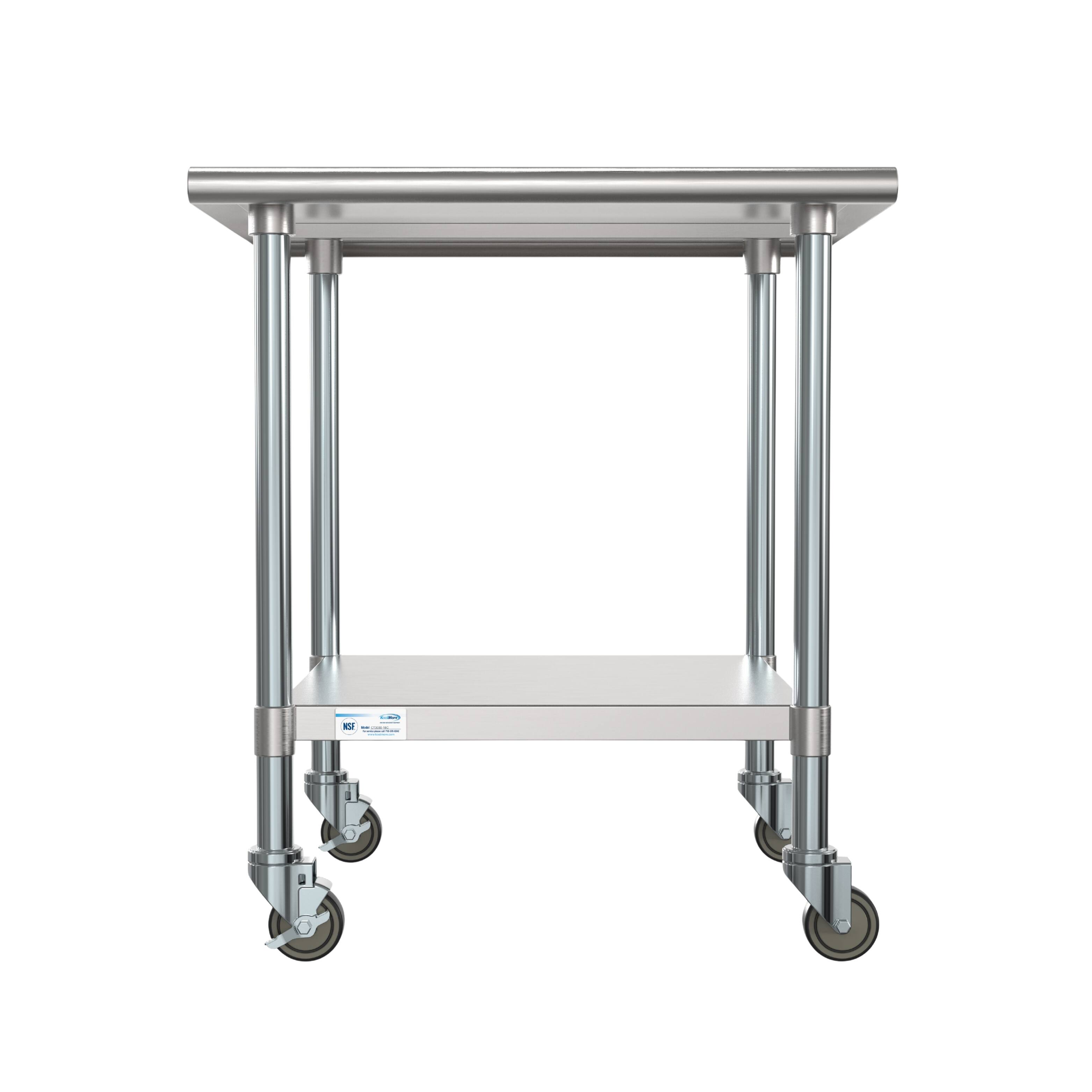 Alt View 4. Koolmore - 30" x 30" 18-Gauge 304 Stainless Steel Commercial Work Table with Casters, CT3030-18C. - Silver.