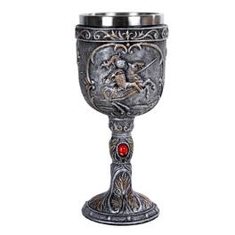 Pacific Trading - Medieval Knight Wine Goblet Chalice Cup Made of Polyresin With Stainless Steel Cup - Gray