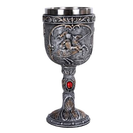 Front. Pacific Trading - Medieval Knight Wine Goblet Chalice Cup Made of Polyresin With Stainless Steel Cup - Gray.