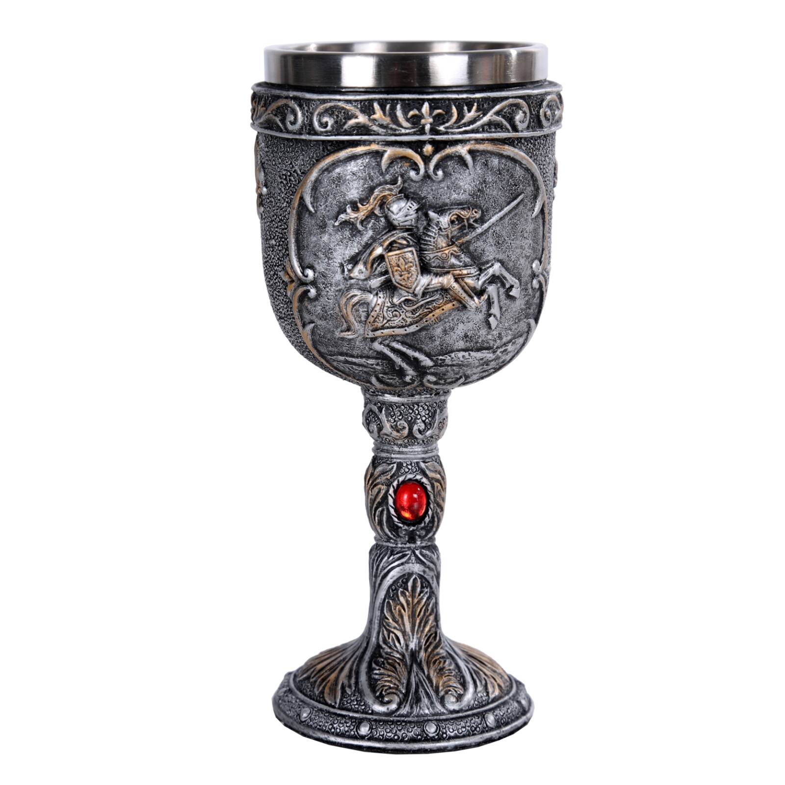 Front. Pacific Trading - Medieval Knight Wine Goblet Chalice Cup Made of Polyresin With Stainless Steel Cup - Gray.